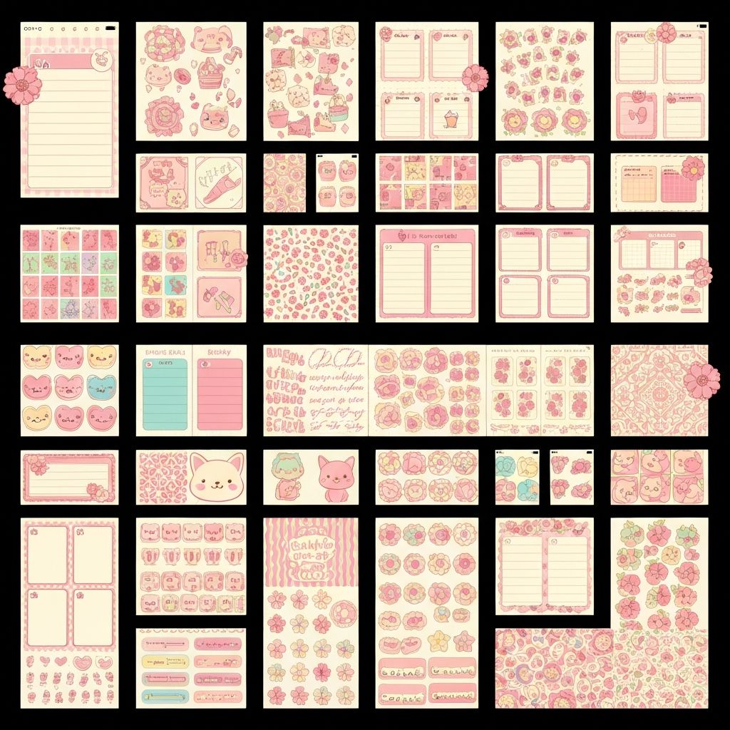 Custom digital stickers displayed on an iPad with GoodNotes app showing a colorful planner layout